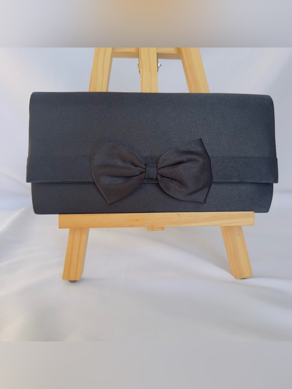 Claire's Black Satin Shoulder Clutch Bag Evening Wear, Bow, Woven Strap Purse